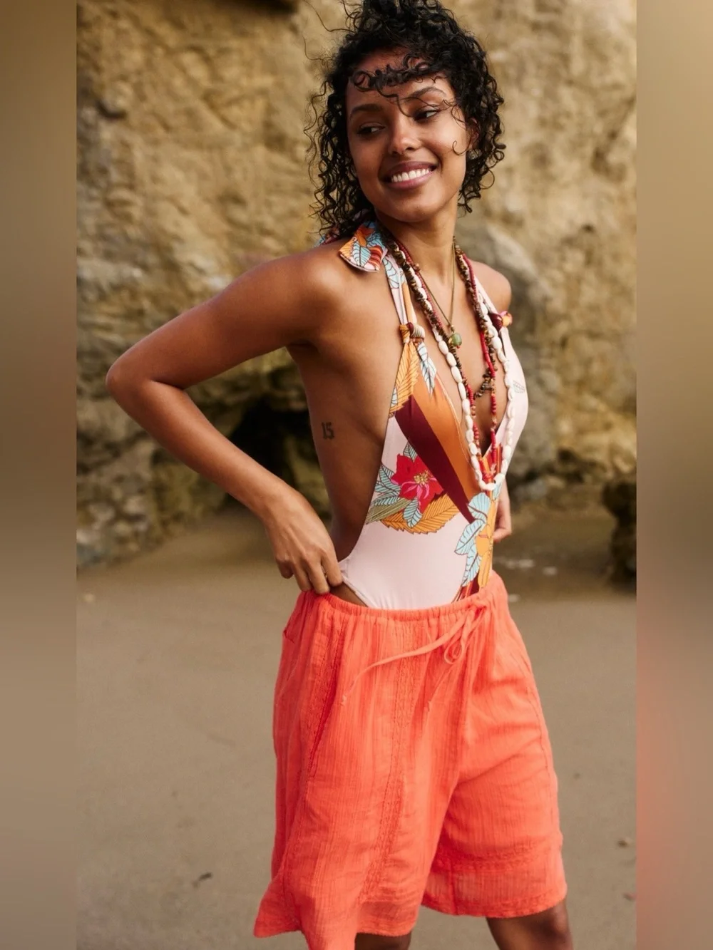 NWT Free People XS Free~est Seaside Shorts in Scarlet Ibis Cotton Pockets New